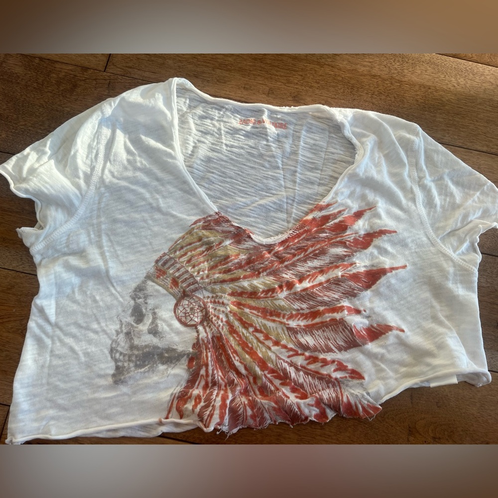 Zadig & Voltaire White Crop Top with Red Graphic